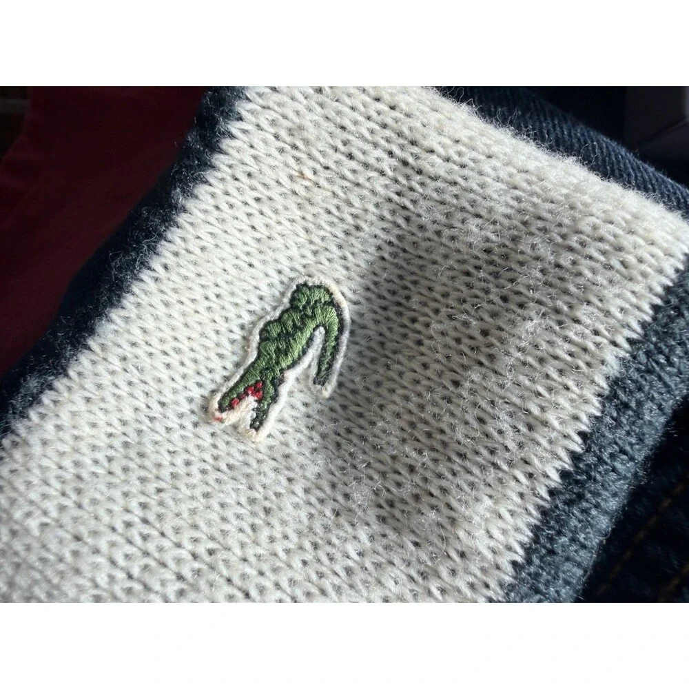 Lacoste Sweater Headband Ear Warmers Ecru Green Logo 80s Ski Outdoors Vintage